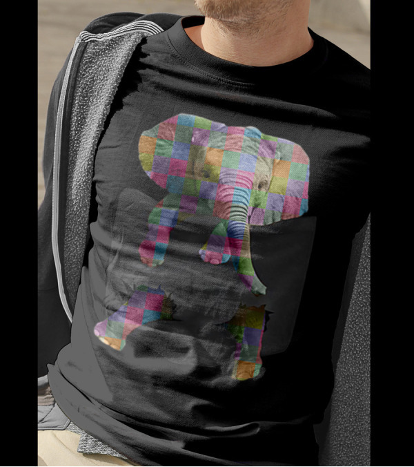 Tiny Elephant In Pocket Save The Elephant Patchwork Colorful T-Shirt