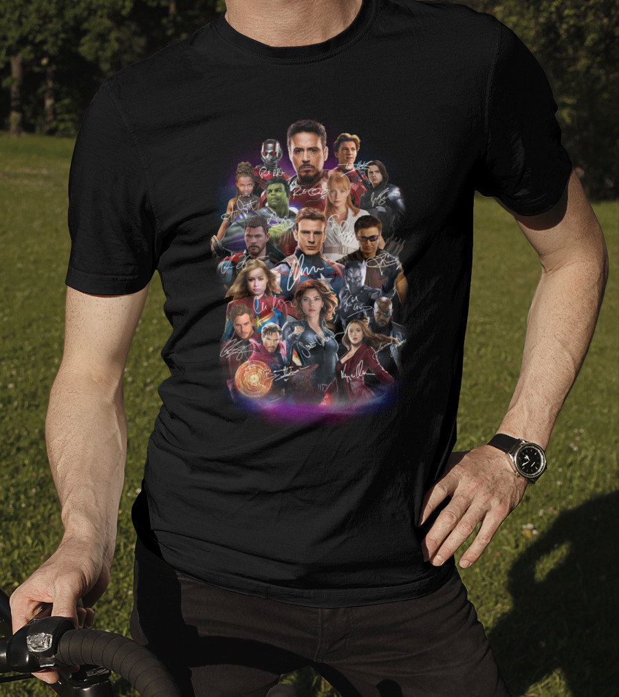 Avengers Characters Collage With Autographs T-Shirt