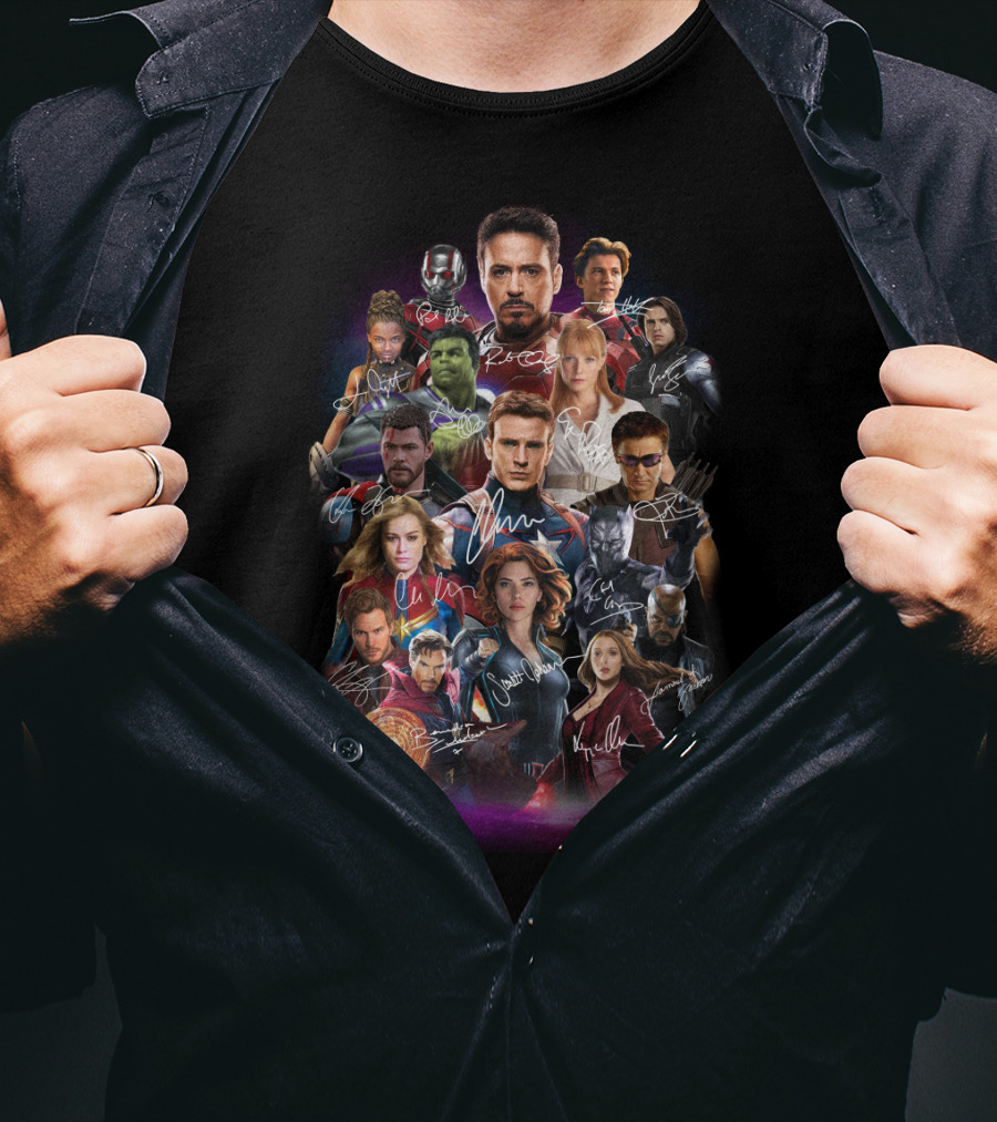 Avengers Characters Collage With Autographs T-Shirt