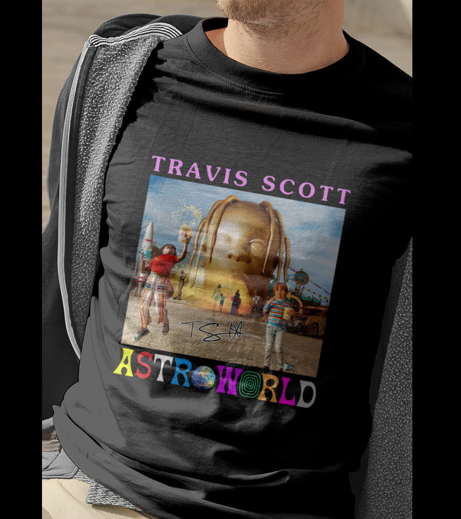 TRAVIS SCOTT ASTROWORLD Album Cover With Iconic Head And Signature T-Shirt
