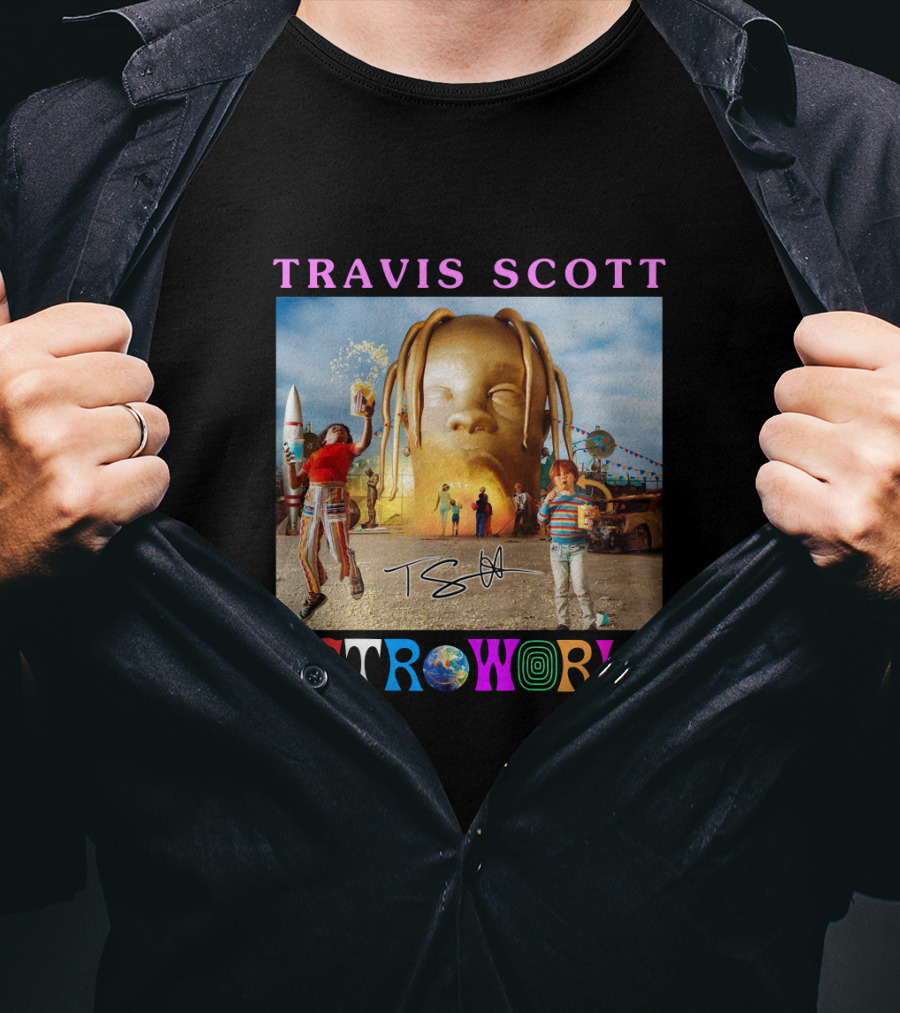 TRAVIS SCOTT ASTROWORLD Album Cover With Iconic Head And Signature T-Shirt