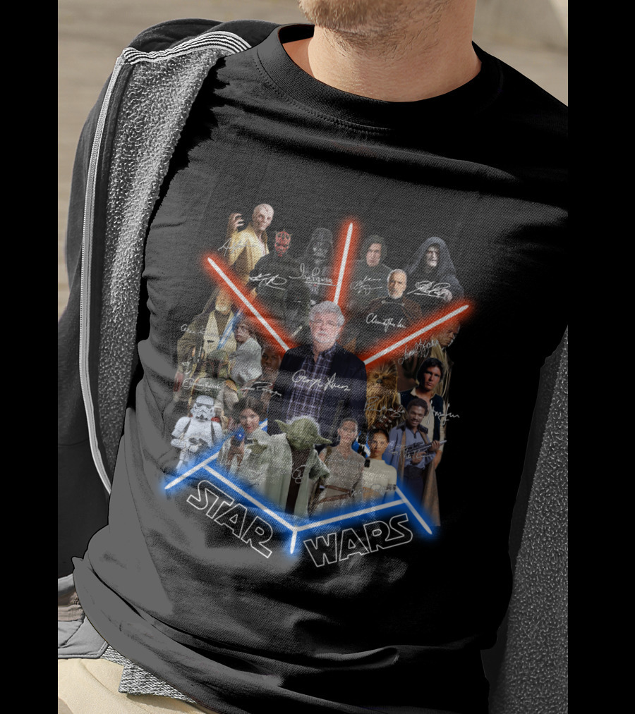 Star Wars George Lucas And Iconic Character Collage With Signatures T-Shirt