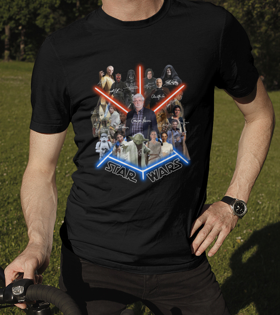 Star Wars George Lucas And Iconic Character Collage With Signatures T-Shirt