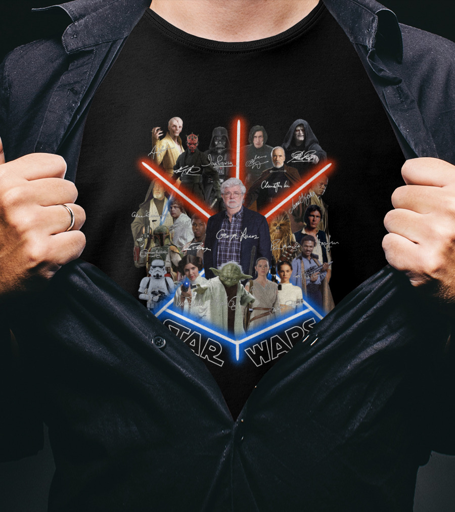 Star Wars George Lucas And Iconic Character Collage With Signatures T-Shirt