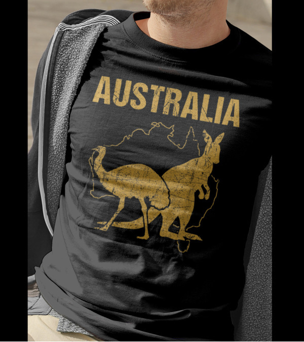 Australia Emu And Kangaroo Silhouette Outline T-Shirt