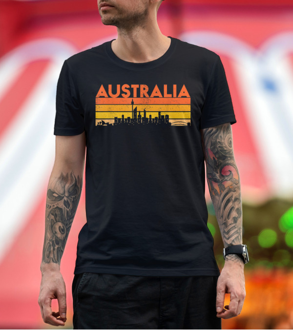 Premium T-Shirt: Australia Sunset Skyline Retro Vintage T-Shirt Australia Sunset Skyline Retro Vintage T-Shirt