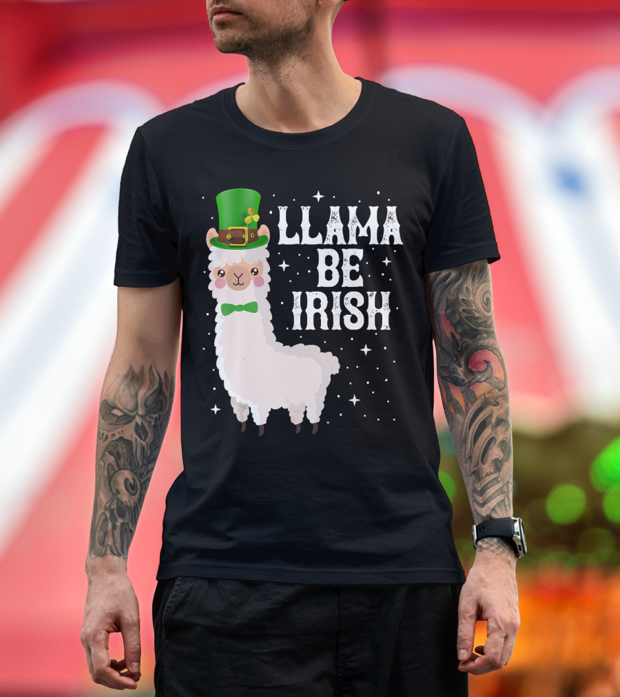 Llama Be Irish Leprechaun Hat and Bow Tie St. Patrick's Day T-Shirt
