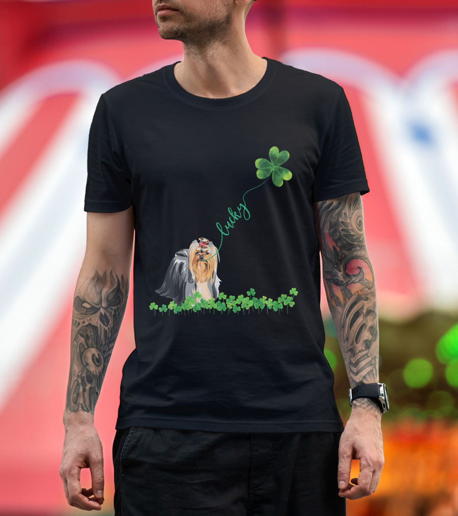 Lucky Yorkie Dog Shamrock St Patrick Day T-Shirt