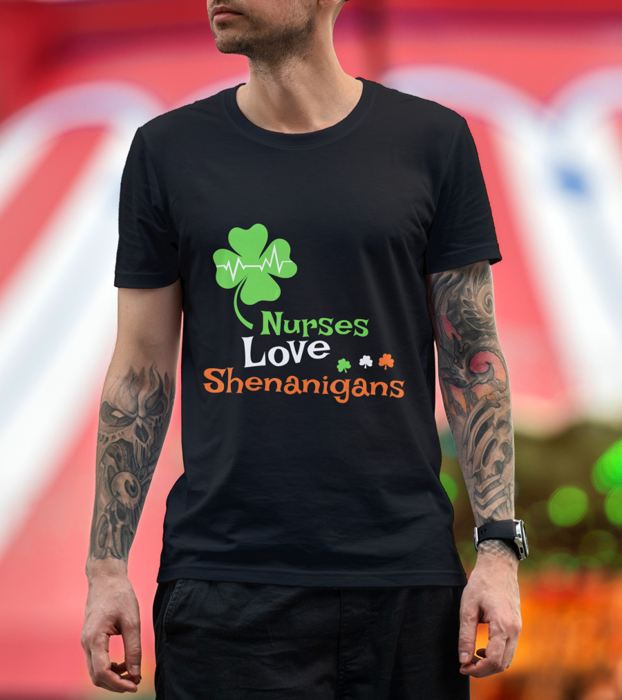 Nurses Love Shenanigans Clover Heartbeat T-Shirt