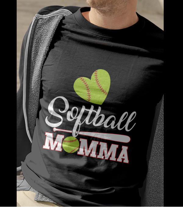 Softball Momma Heart And Bat T-Shirt