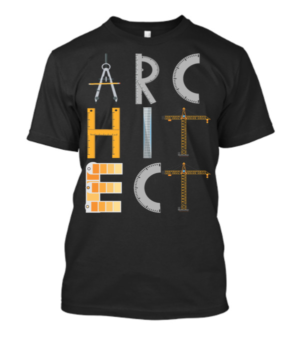 Architect Symbols Tools And Crane Blueprint For Architecture Students T-Shirt