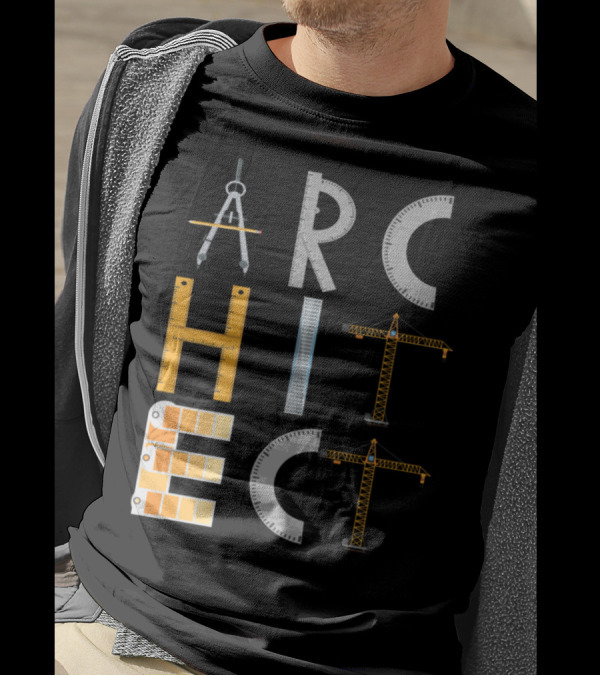 Architect Symbols Tools And Crane Blueprint For Architecture Students T-Shirt