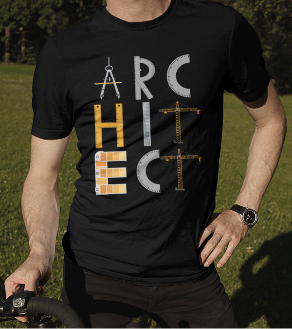 Architect Symbols Tools And Crane Blueprint For Architecture Students T-Shirt