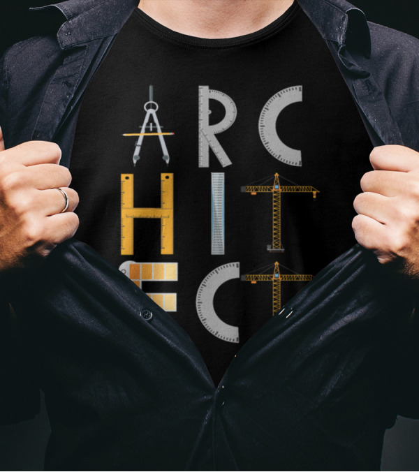 Architect Symbols Tools And Crane Blueprint For Architecture Students T-Shirt