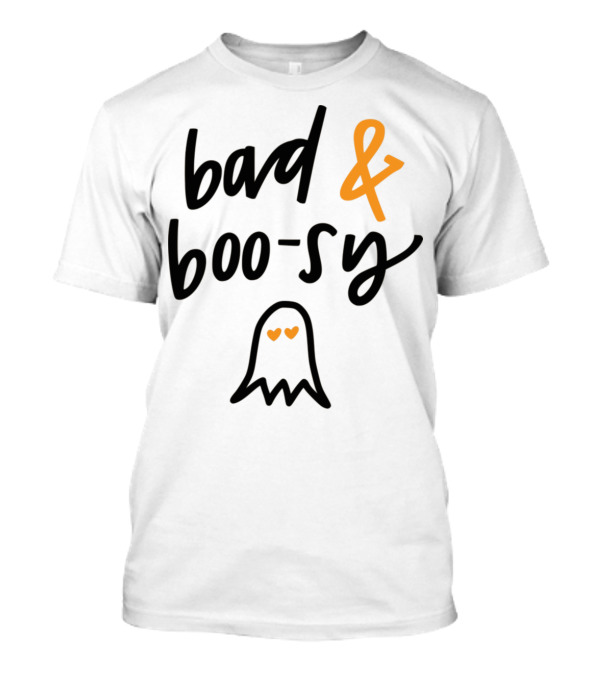 Bad And Boo-sy Ghost With Heart Eyes Orange Accent Text T-Shirt