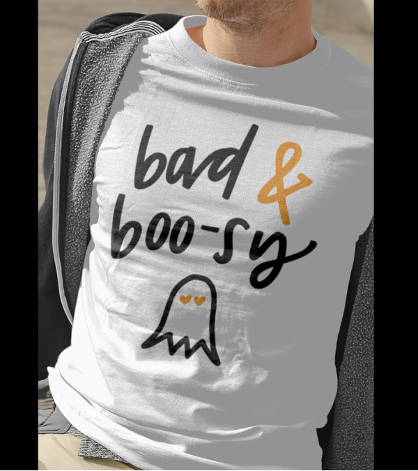Bad And Boo-sy Ghost With Heart Eyes Orange Accent Text T-Shirt