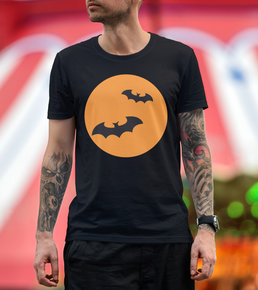 Halloween Orange Moon with Flying Bats T-Shirt