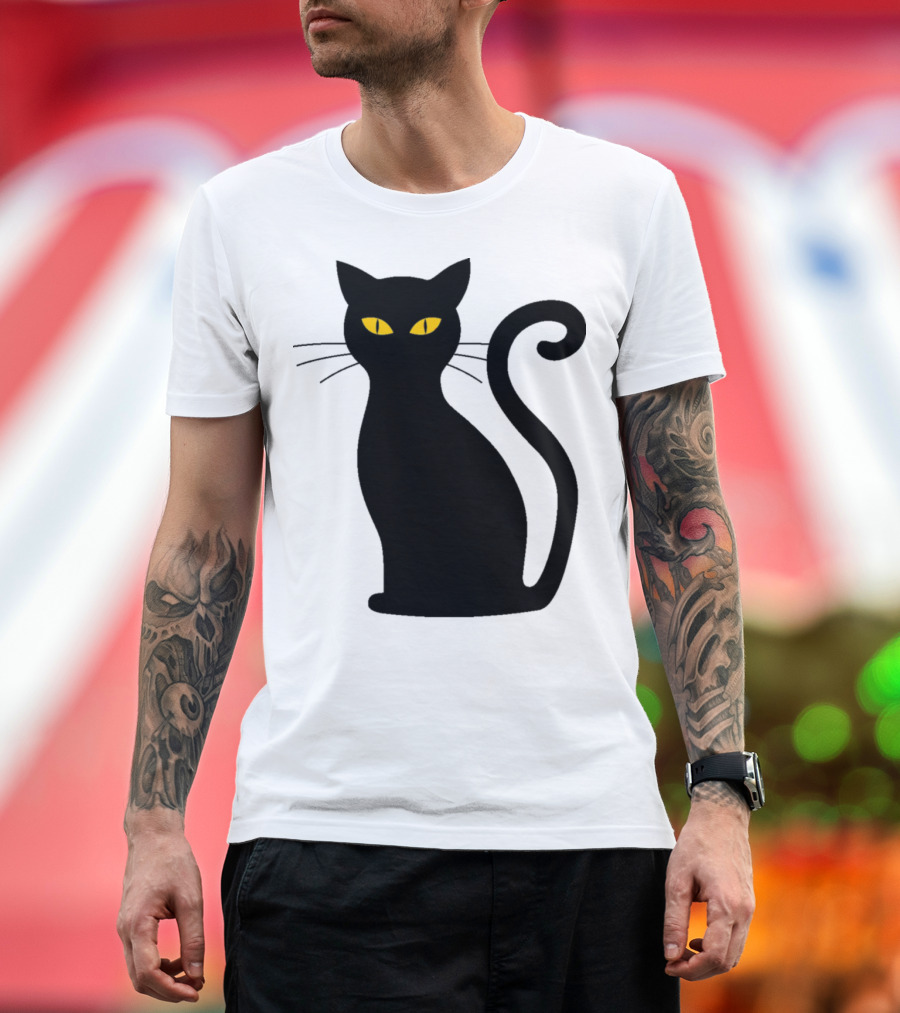 Black Cat Silhouette with Yellow Eyes T-Shirt