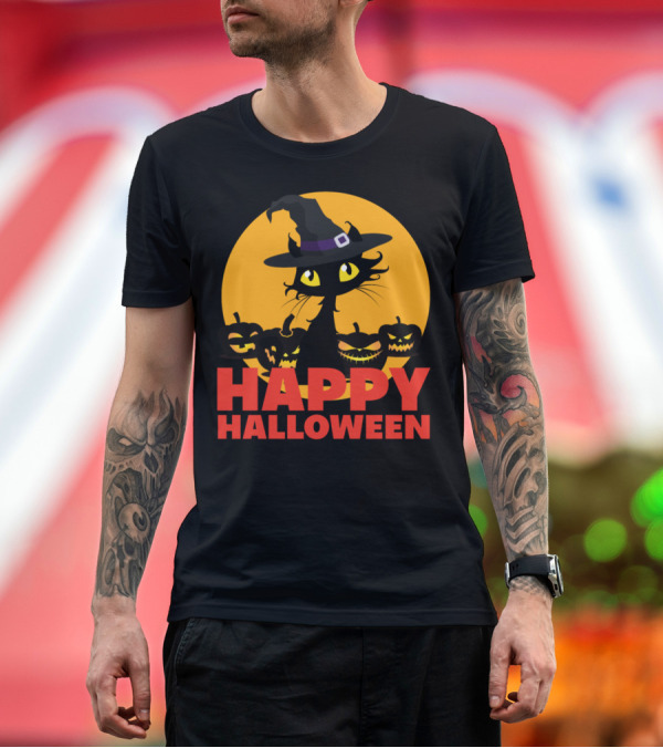 Premium T-Shirt: Happy Halloween Black Cat Witch Kitty T-Shirt Happy Halloween Black Cat Witch Kitty T-Shirt