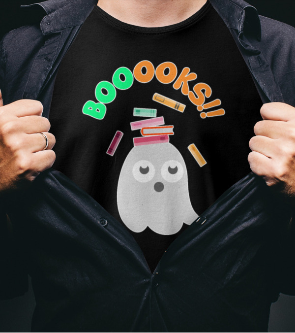 BOOOOKS Ghost Halloween Reading Geek With Floating Books T-Shirt