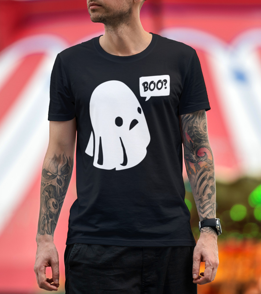 Boo Halloween Ghost Design Ghost Face with Speech Bubble Boo Question T-Shirt