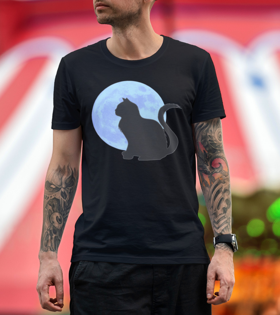 Cat Moon Blue Gothic Halloween Animals Cat Moon T-Shirt