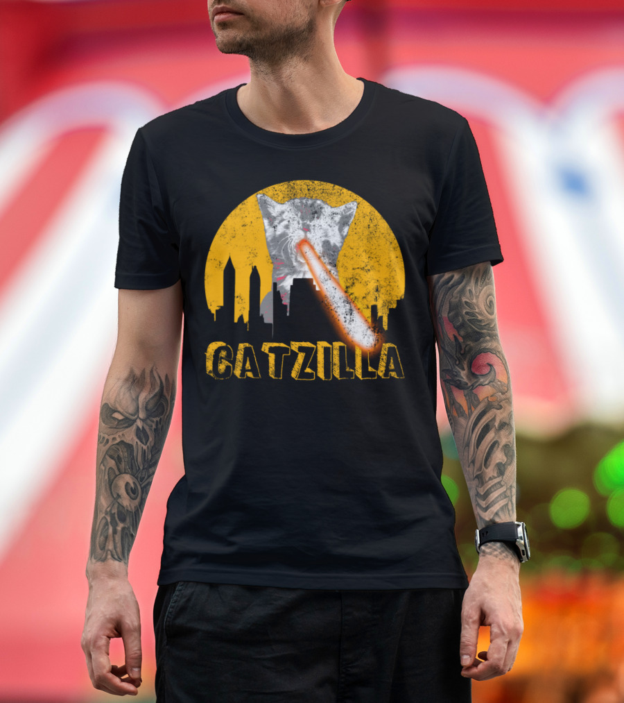 Catzilla Baby Cat Skyscraper Laser Eyes T-Shirt