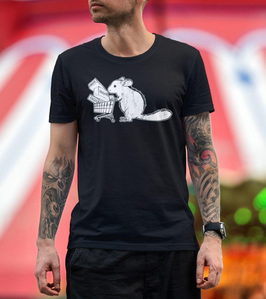 Chinchilla Pushing Shopping Cart Full of Raisins T-Shirt