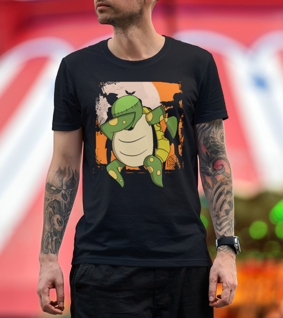 Dabbing Frankenstein Turtle Halloween Night Scene T-Shirt