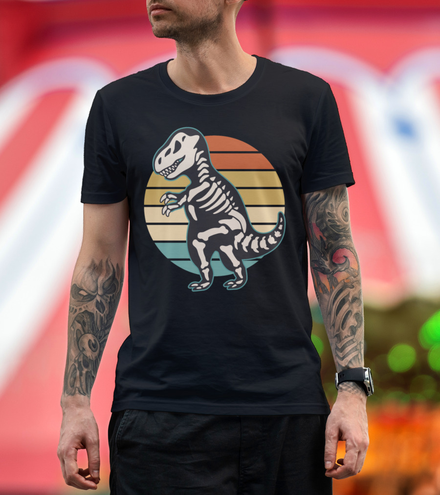 Dinosaur Skeleton Retro Vintage Sunset T-Shirt