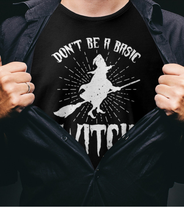 Don't Be A Basic Witch Broomstick Silhouette With Radiating Lines T-Shirt