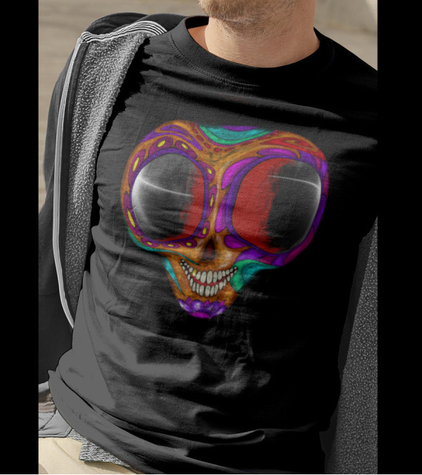 Funny Cool Alien Skull Colorful Psychedelic T-Shirt