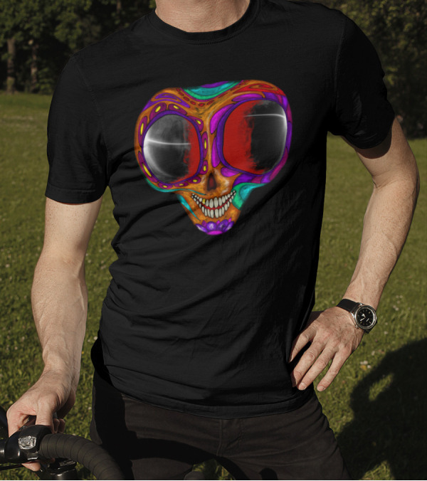 Funny Cool Alien Skull Colorful Psychedelic T-Shirt