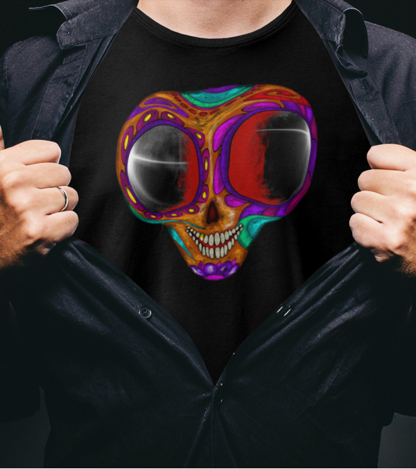 Funny Cool Alien Skull Colorful Psychedelic T-Shirt