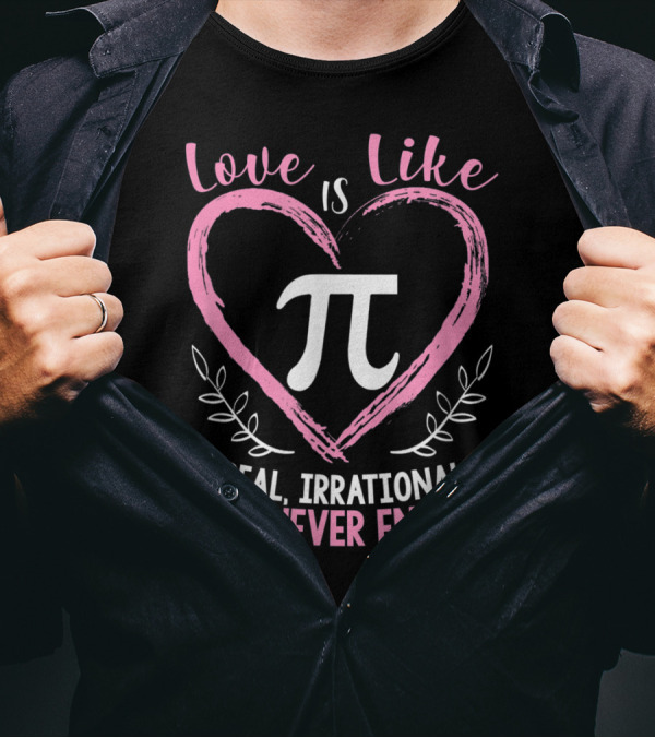 Love Is Like Pi Real Irrational And Never Ending Valentine's Math Teacher T-Shirt