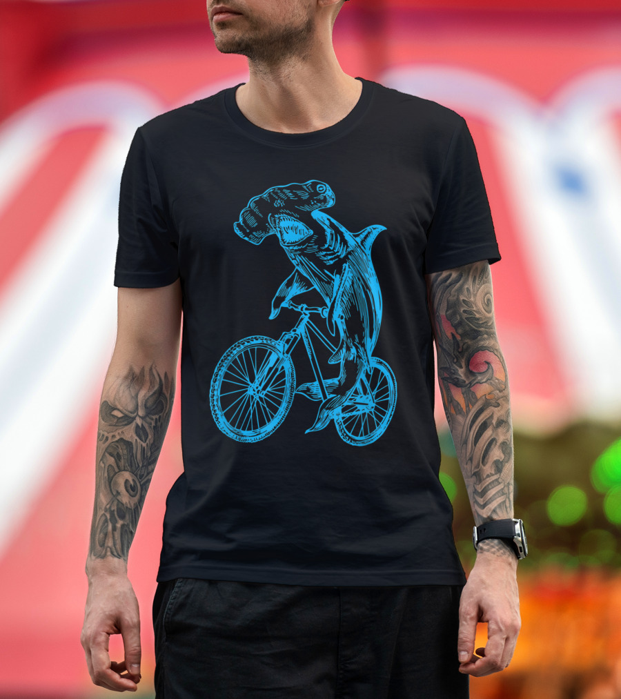 Seembo Hammerhead Shark on Bicycle Cycling Biker T-Shirt