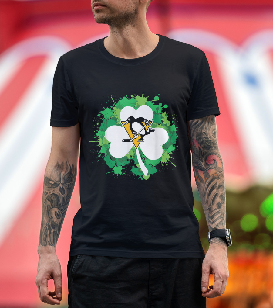 St Patrick Day Splash Shamrock Pittsburgh Penguins Hockey T-Shirt