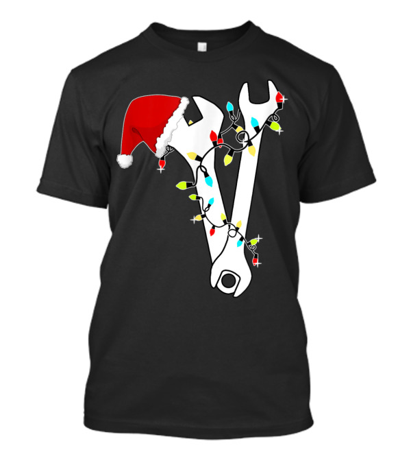 Tool Wrench Technician Mechanic Engineer Christmas Lights Santa Hat T-Shirt