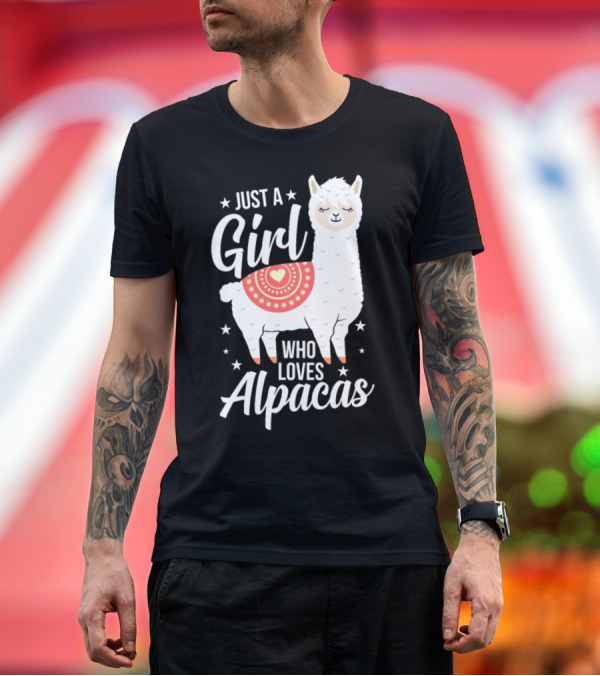Premium T-Shirt: Just A Girl Who Loves Alpacas with Cute Funny Heart T-Shirt Just A Girl Who Loves Alpacas with Cute Funny Heart T-Shirt