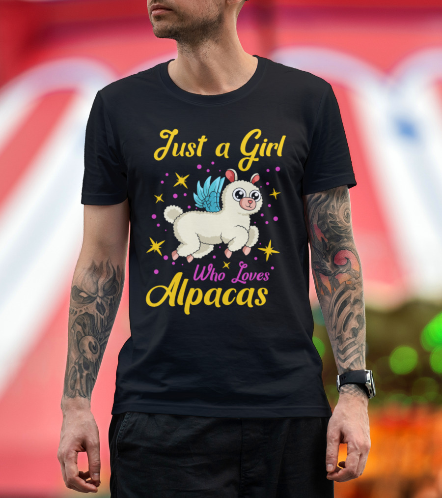 Just a Girl Who Loves Alpacas with Stars and Cute Wings T-Shirt