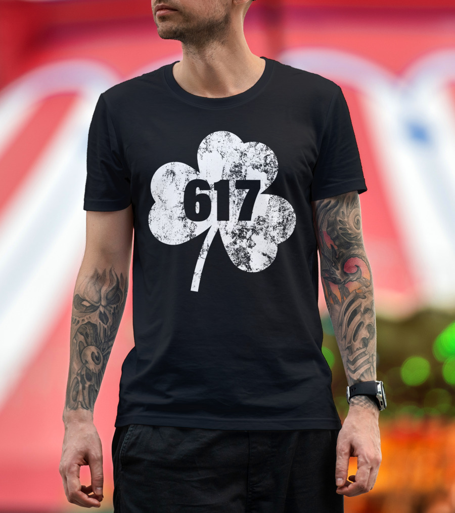Boston 617 Shamrock Grunge T-Shirt