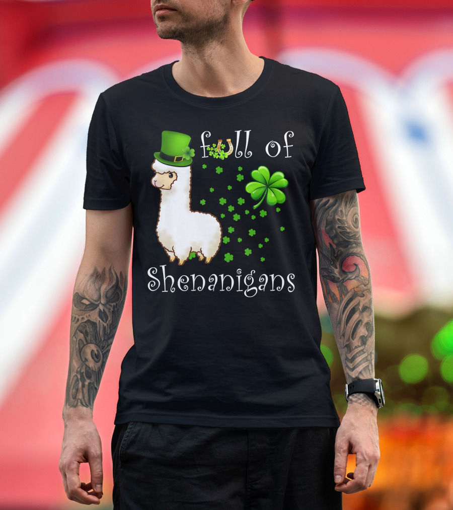 Full Of Shenanigans Alpaca with Clover and Green Hat for St Patrick's Day T-Shirt