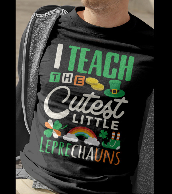 I Teach The Cutest Little Leprechauns St Patrick's Day Rainbow Gold Shamrock Hat Socks T-Shirt