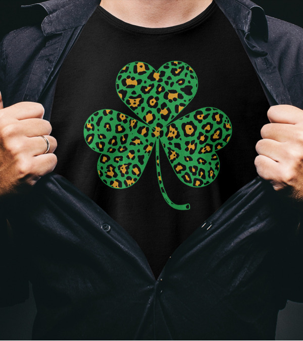 Irish Shamrocks Leopard Print Cheetah T-Shirt