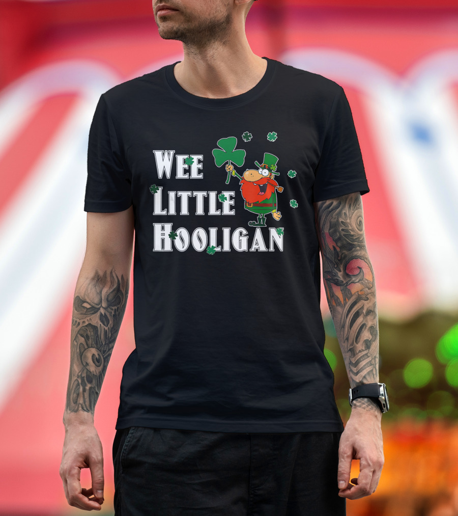 Wee Little Hooligan Lucky St Patrick's Day Shamrock Cartoon T-Shirt