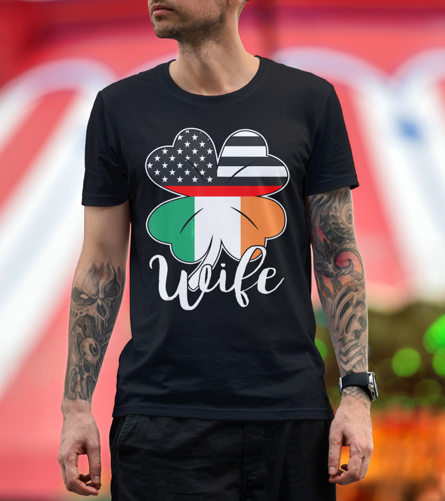 St. Patrick's Day US Flag Irish Wife Shamrock T-Shirt