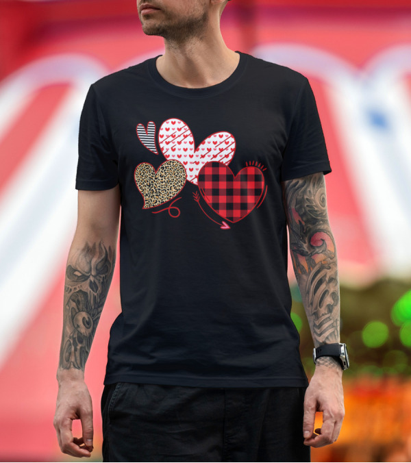 Premium T-Shirt: Leopard Plaid Hearts and Arrows Valentine's T-Shirt Leopard Plaid Hearts and Arrows Valentine's T-Shirt