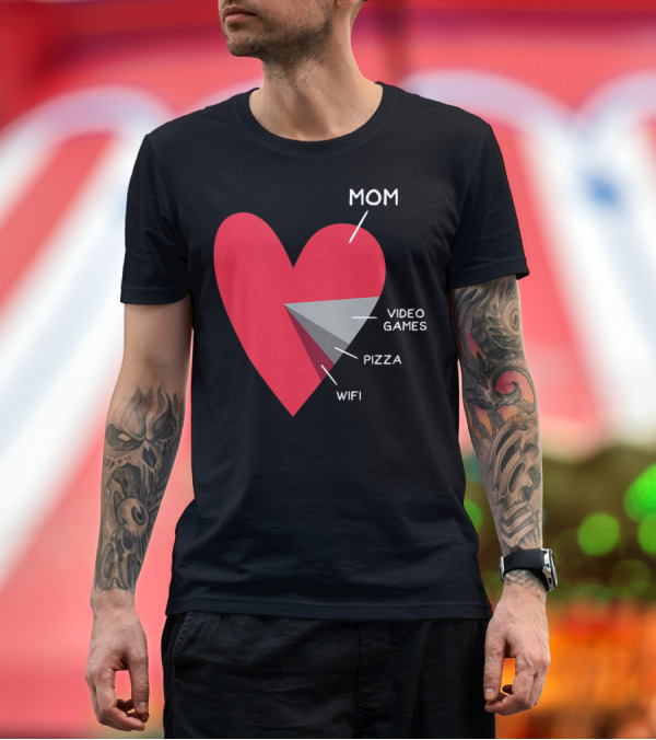 Premium T-Shirt: Mom Video Games Pizza Wifi Heart Kids Funny T-Shirt Mom Video Games Pizza Wifi Heart Kids Funny T-Shirt