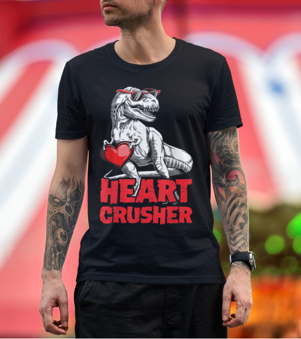 Premium T-Shirt: Heart Crusher Valentines Day Dinosaur T-Shirt Heart Crusher Valentines Day Dinosaur T-Shirt