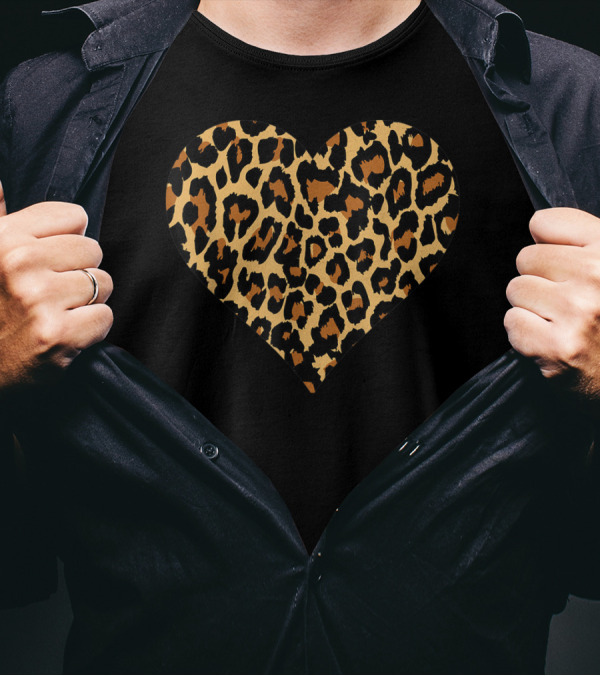 Cool Cheetah Leopard Print Heart Valentine's T-Shirt